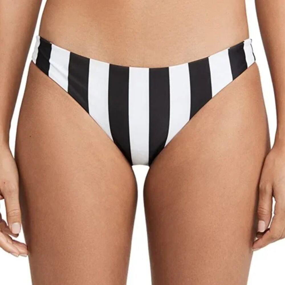 Mikoh Women White/Black Retro Stripe Classic Cheeky Swim Bikini Bottom Size M